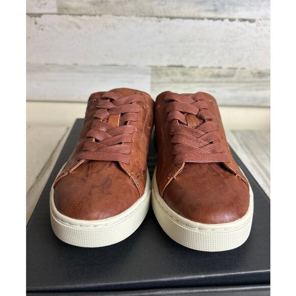 Frye Women's 7 cognac brown Ivy Low Lace Mule Leather lace up sneaker shoe new - Picture 3 of 9